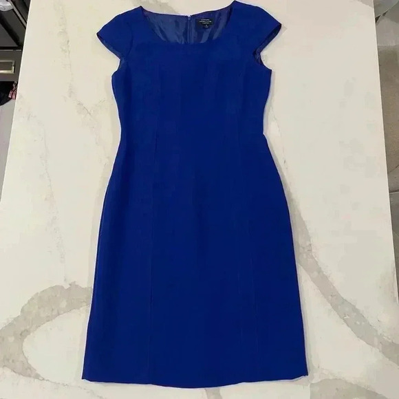 Tahari Arthur S. Levine Blue Cap Sleeve Career Dress Women's 4 Lined Belt Loops - Picture 1 of 7